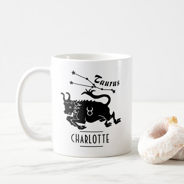 Taurus Bull Constellation Custom Name Birthday Kaffemugg (Med munk)
