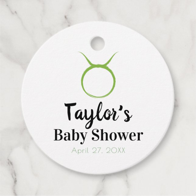 TAURUS Bull Grönt Astrology Zodiac Baby Shower Gåvor Etiketter (Framsida)