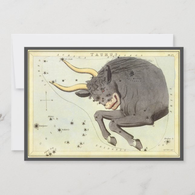 Taurus Bull, Vintage Constellation Uranias Spegel Inbjudningar (Framsida)