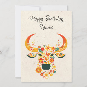 Taurus Bull Zodiac Blommigt Birthday Card
