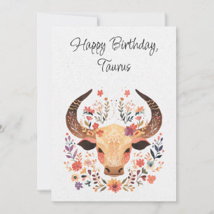 Taurus Bull Zodiac Boho Blommigt Birthday Card