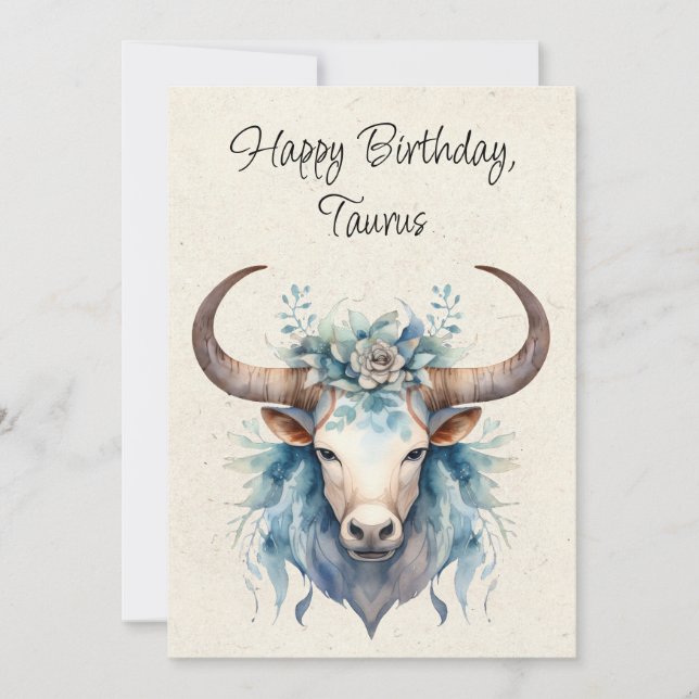 Taurus Bull Zodiac Watercolor Birthday Card (Framsida)