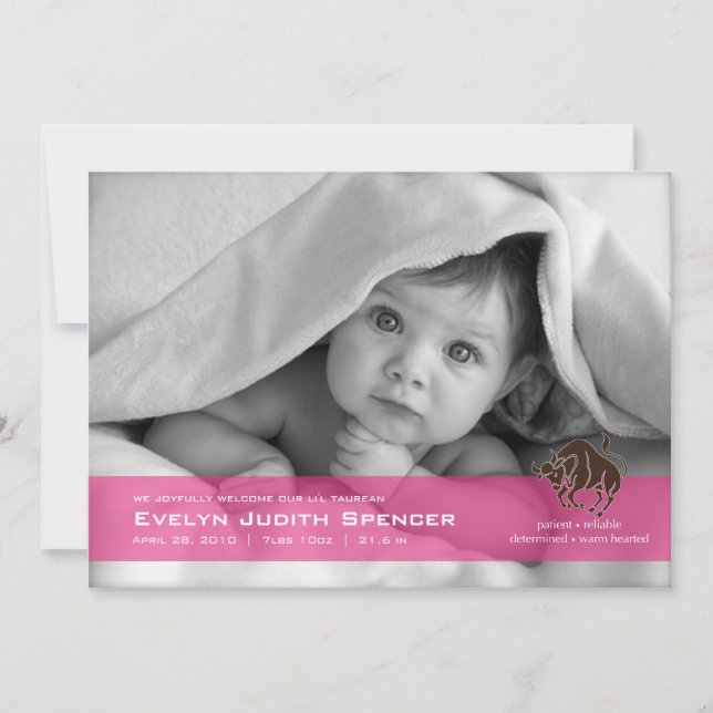 Taurus: Bulls födelsekort för foto Meddelande (Framsida)