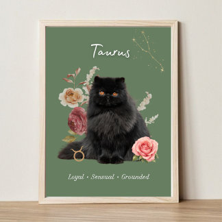 Taurus Cat Art Print, Zodiac Cat Poster