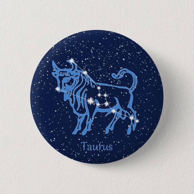 Taurus Constellation and Zodiac Sign med stjärnor Knapp (Framsida)