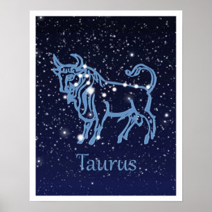 Taurus Constellation and Zodiac Sign med stjärnor Poster