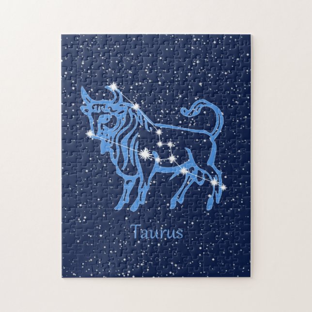 Taurus Constellation and Zodiac Sign med stjärnor Pussel (Vertikal)