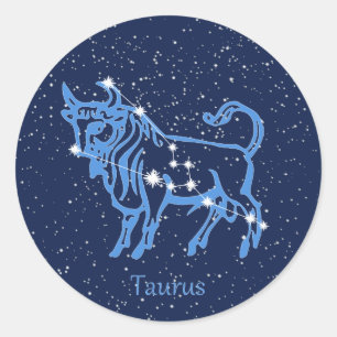Taurus Constellation and Zodiac Sign med stjärnor Runt Klistermärke