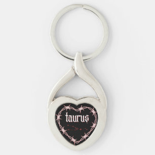 Taurus Constellation Gothic Aesthetic Barbed Wire Twisted Heart Silverfärgad Nyckelring