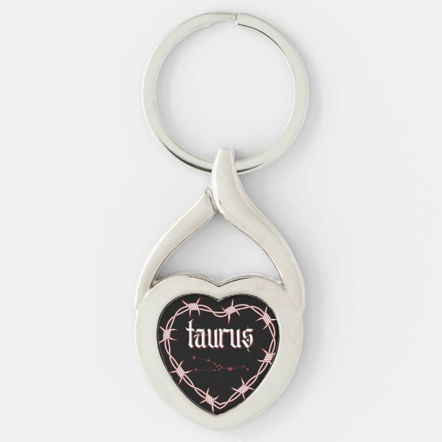 Taurus Constellation Gothic Aesthetic Barbed Wire Twisted Heart Silverfärgad Nyckelring (Framsidan)
