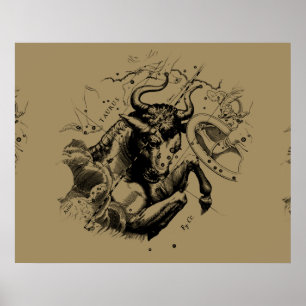 Taurus Constellation Hevelius 1690 Engrave Poster