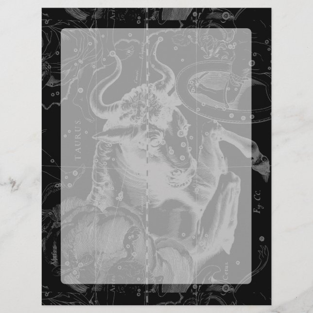 Taurus Constellation Karta Hevelius 1690 on Black (Framsida)