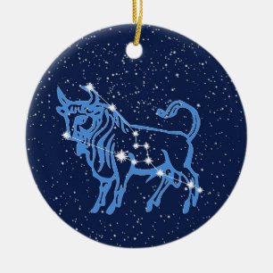Taurus Constellation & Zodiac-tecken med stjärnor Julgransprydnad Keramik