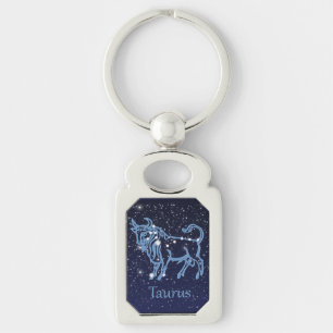 Taurus Constellation & Zodiac-tecken med stjärnor Rektangulärt Silverfärgad Nyckelring