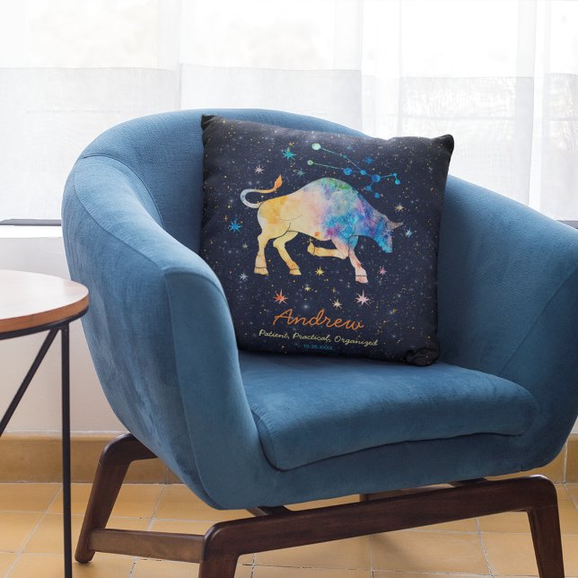 Taurus Constellation Zodiac Watercolor Star Galaxy Kudde (Skapare uppladdad)