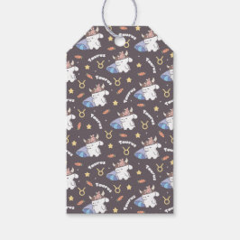 Taurus Dreams - Sömnig Zodiac Bunny Mönster Presentetikett