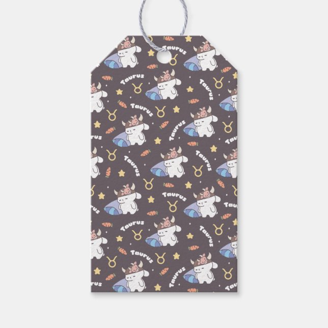 Taurus Dreams - Sömnig Zodiac Bunny Mönster Presentetikett (Framsidan)