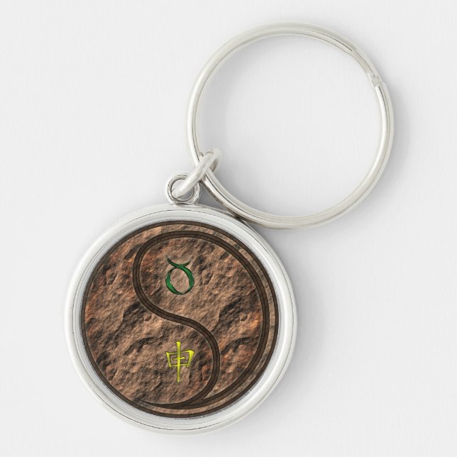 Taurus & Earth Monkey Rund Silverfärgad Nyckelring (Framsidan)