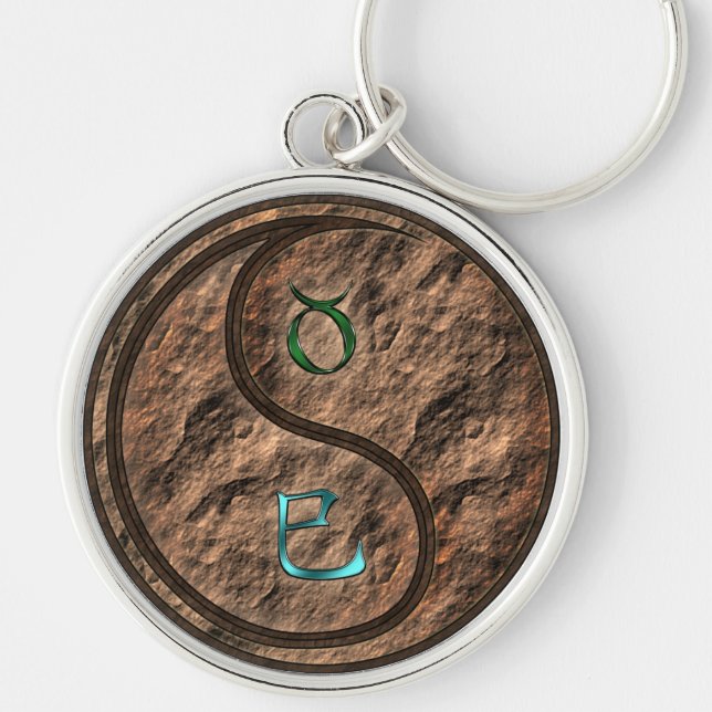 Taurus & Earth Snake Rund Silverfärgad Nyckelring (Framsidan)