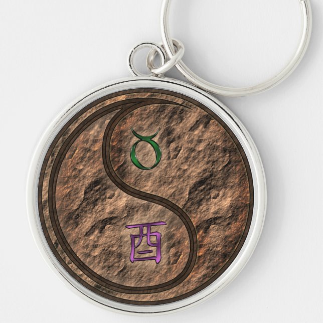 Taurus & Earth Tupp Rund Silverfärgad Nyckelring (Framsidan)