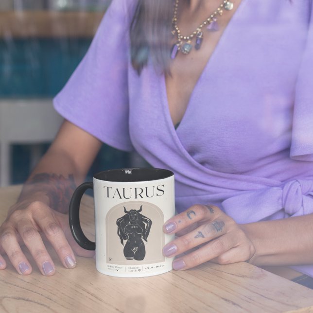 Taurus Feminine Zodiac Design Brown Black 15 OZ Mugg (Skapare uppladdad)
