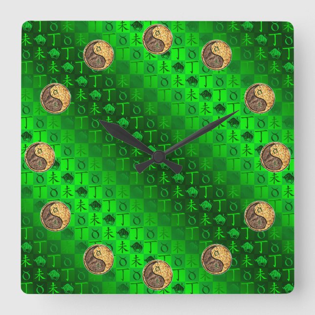 Taurus & Fire Goat Fyrkantig Klocka (Framsida)