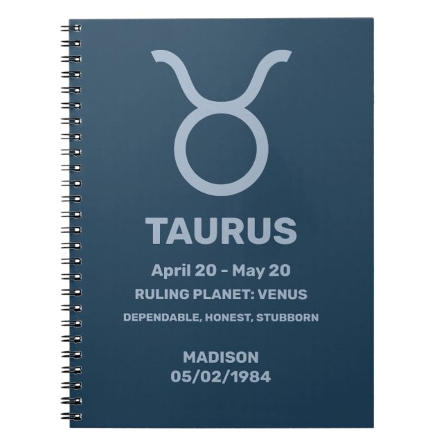 Taurus för eget namn/textzodiactecken anteckningsbok (Framsidan)
