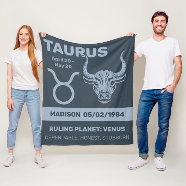 Taurus för eget namn/textzodiactecken fleecefilt (På plats)