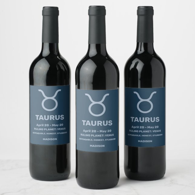 Taurus för eget namn/textzodiactecken vinflaska etikett (Flaskor)