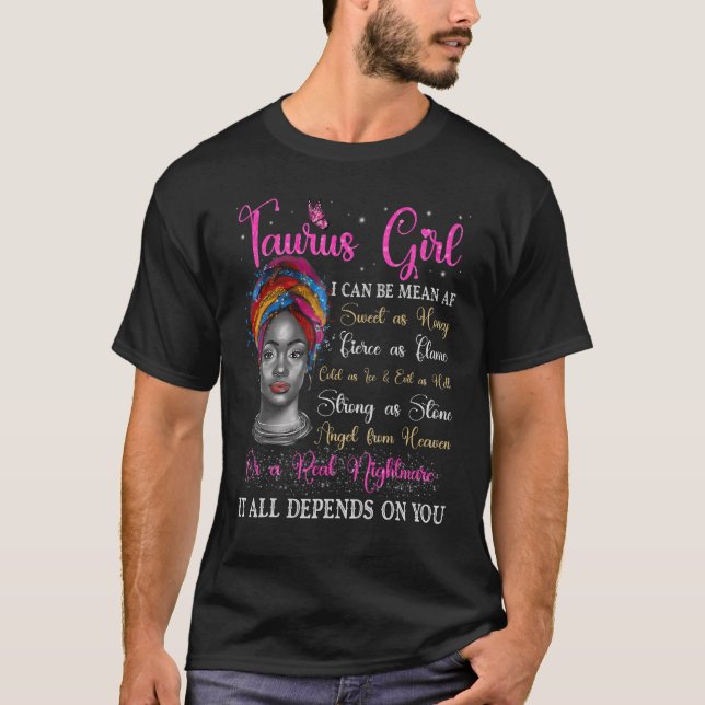 Taurus Girl Black Queen Zodiac Birthday Afro Natur T Shirt (Framsida)