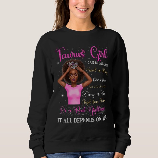 Taurus Girl Black Queen Zodiac Birthday Afro Women T Shirt (Framsida)