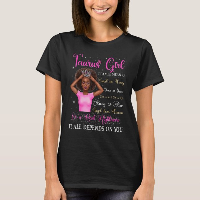 Taurus Girl Black Queen Zodiac Birthday Afro Women T Shirt (Framsida)