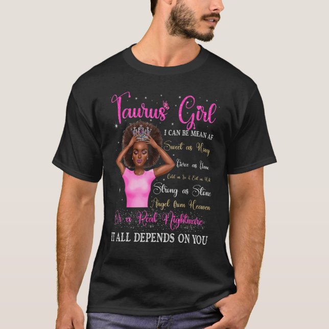Taurus Girl Black Queen Zodiac Birthday Afro Women T Shirt (Framsida)