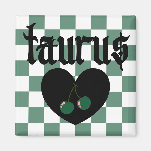 Taurus Gothic Aesthetic Checkered Cherries Design Magnet (Framsidan)