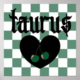 Taurus gotiic Aestthetic Checkered Cherry Art Poster