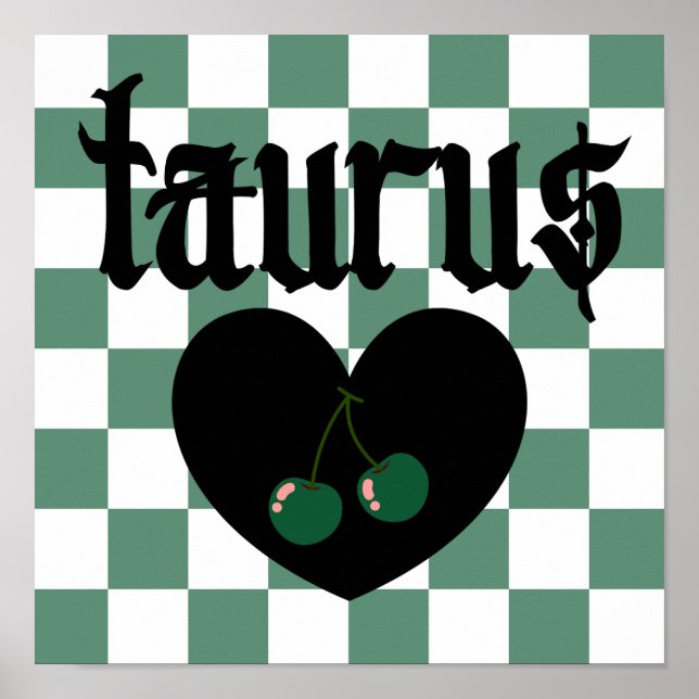Taurus gotiic Aestthetic Checkered Cherry Art Poster (Framsidan)