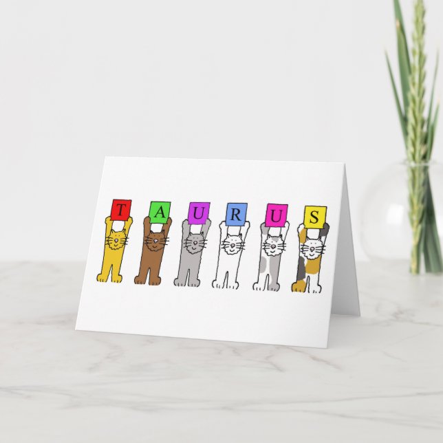 Taurus Grattis på födelsedagen Cute Tecknad Cats Kort (Framsida)