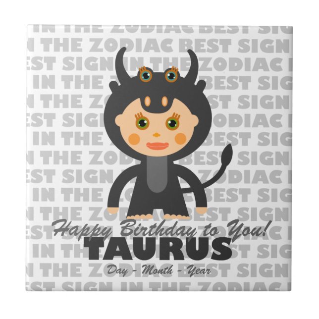 Taurus Grattis på födelsedagen Kakelplatta (Framsidan)