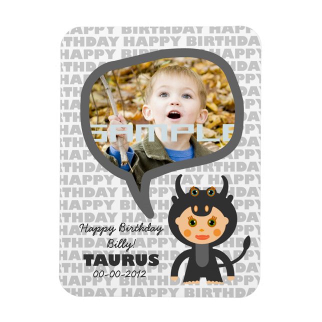 Taurus Grattis på födelsedagen Keepsaké för barn Magnet (Vertikal)