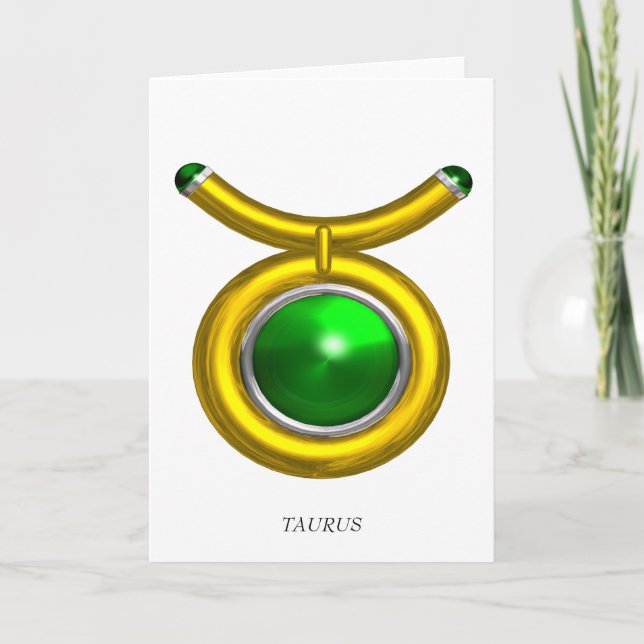 TAURUS/GRÖNT EMERALD GULD ZODIAC BIRTHDAY JEWEL KORT (Framsida)