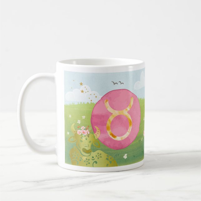 Taurus Grönt Rosa Astrology Zodiac-tecken Kaffemugg (Vänster)