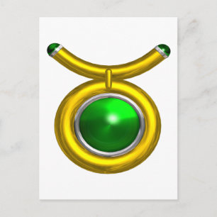 TAURUS /GULD,GRÖNT EMERALD ZODIAC BIRTHDAY JEWEL VYKORT