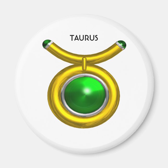 TAURUS /GULD,GRÖNT EMERALD ZODIAC SIGN JEWEL MAGNET (Framsidan)