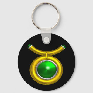 TAURUS /GULD,GRÖNT EMERALD ZODIAC SIGN JEWEL NYCKELRING