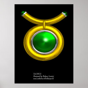 TAURUS /GULD,GRÖNT EMERALD ZODIAC SIGN JEWEL POSTER