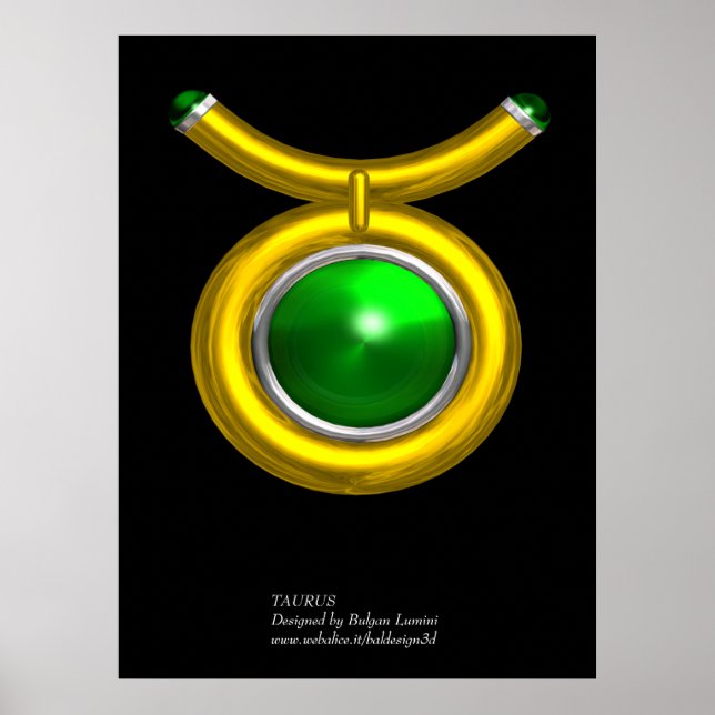 TAURUS /GULD,GRÖNT EMERALD ZODIAC SIGN JEWEL POSTER (Framsidan)