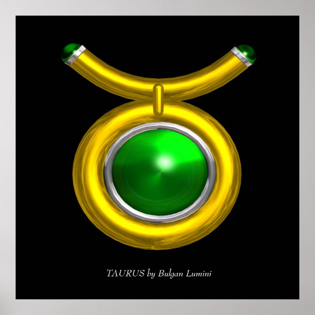 TAURUS /GULD,GRÖNT EMERALD ZODIAC SIGN JEWEL POSTER (Framsidan)