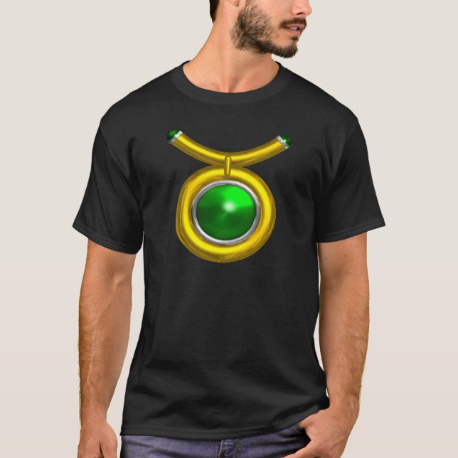 TAURUS /GULD,GRÖNT EMERALD ZODIAC SIGN JEWEL TEE (Framsida)