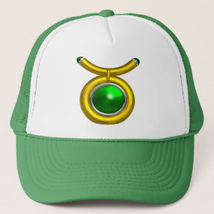 TAURUS /GULD,GRÖNT EMERALD ZODIAC SIGN JEWEL TRUCKERKEPS