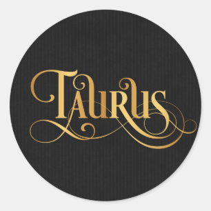 Taurus Guld på svart med trådlöst skript Zodiac-te Runt Klistermärke